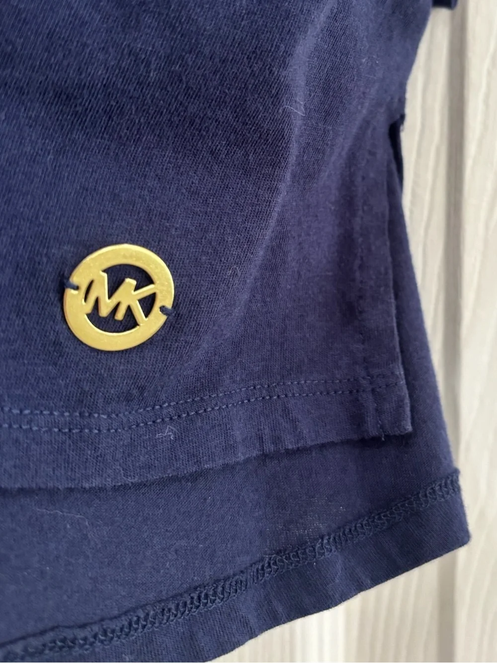 Michael Kors Navy Cold-Shoulder V-Neck Tee with Gold Hardware